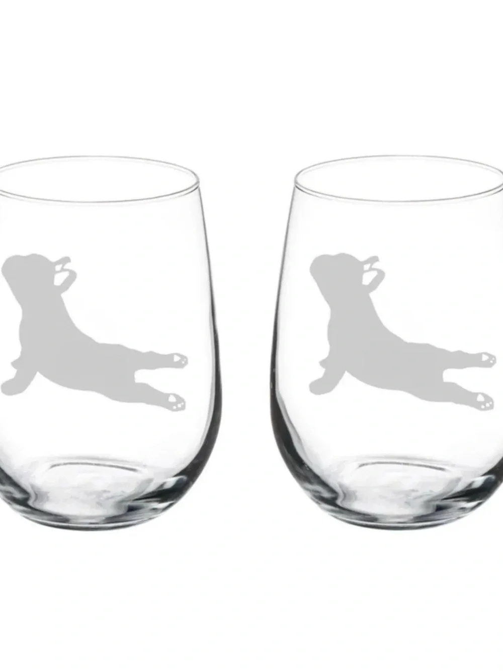 French Bulldog Stemless Wine Glasses Set of 2 Etched 17 oz Dog Lover Gift